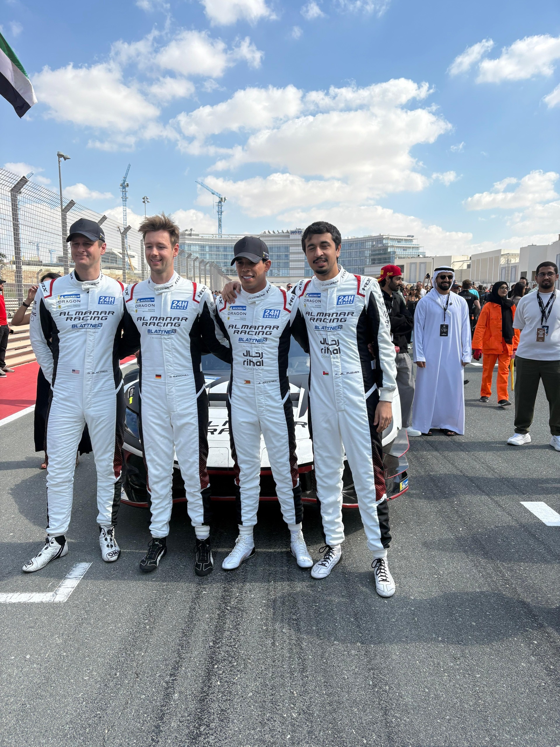 The Al-Manar Racing by Dragon Team quartet at the Dubai 24H.